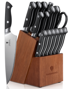 16 PCS Knife Set with Block, Japanese Kitchen Knife Set with 5 Layers High Carbon 9Cr18Mov Stainless Steel, Ultra-Sharp Professional Chef Cooking Knives with Ergonomic Handle, Dishwasher Safe