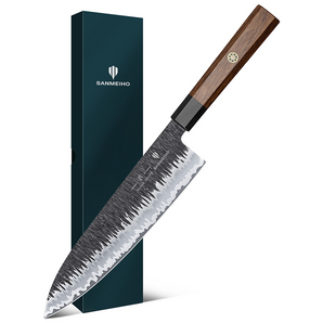 8 Inch Japanese Chef Knife, Hand Forged Gyuto Knife 9 Layers High Carbon 10CR15MOV Steel Kitchen Knife Ultra Sharp & Durable Professional Japanese Sashimi Knife with Ergonomic Rosewood Handle