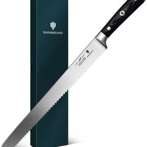12" Bread Knife - Sourdough Slicing Knife Professional German 5Cr15MoV Stainless Steel Serrated Blade, Ergonomic Wood Handle & Full Tang Design, Gift Box Included (Single-Edge