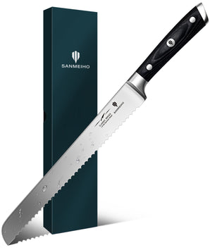 25 cm Brotmesser - Sauerteig-Schneidemesser Professionelles 5Cr15MoV Edelstahl Wellenschliffmesser, Ergonomischer Holzgriff & Vollerl-Design, Geschenkbox Inklusive (Einseitig geschliffen)