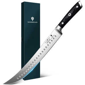 Couteau à trancher 12" - Couteau à découper la viande brisket professionnel allemand en acier inoxydable 1.4116, lame ultra tranchante, manche ergonomique en bois et design à soie pleine, boîte cadeau incluse