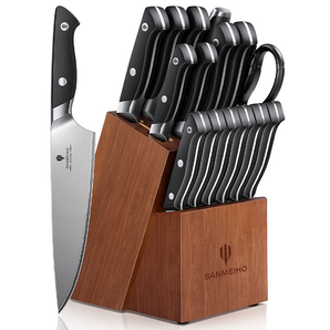 16 PCS Knife Set with Block, Japanese Kitchen Knife Set with 5 Layers High Carbon 9Cr18Mov Stainless Steel, Ultra-Sharp Professional Chef Cooking Knives with Ergonomic Handle, Dishwasher Safe