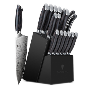 SANMEIHO 16 Pieces Knife Set, Knife Block Set in Powder Steel, Ultra Sharp Kitchen Knives Set, High Hardness Japanese Knife Set with Ergonomic Pakkawood Handle, Chef Knives Set for Kitchen Cooking