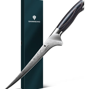 SANMEIHO Powder Steel Fillet Knife, Japanese Fish Fillet Knife 18cm, Professional Carbon Steel Fish Fillet Knife, Sharp Fillet Knife with Ergonomic Pakkawood Handle