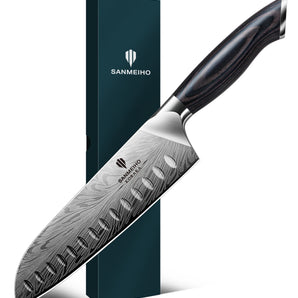 SANMEIHO Powder Steel Kitchen Knife, Japanese Santoku Chef's Knife, 18 cm Professional High Carbon Chef's Knife, Sharp Kitchen Knife with Ergonomic Pakkawood Handle
