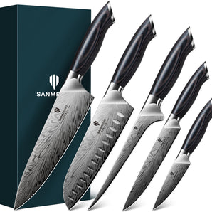 5PCS Knife Set, Kitchen Knife Sets in Powder Steel, Ultra Sharp Japanese Knives Set High Carbon Steel Chef Knives Sets, Cooking Knives Set with Ergonomic Pakkawood Handle