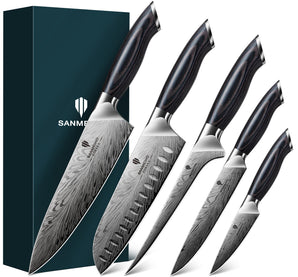 5PCS Knife Set, Kitchen Knife Sets in Powder Steel, Ultra Sharp Japanese Knives Set High Carbon Steel Chef Knives Sets, Cooking Knives Set with Ergonomic Pakkawood Handle