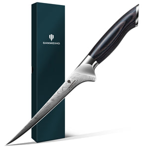 Couteau à filet 7 pouces, couteau à désosser en acier poudreux haute teneur en carbone japonais, couteaux à fileter ultra tranchants pour découpe de viande avec manche ergonomique en Pakkawood