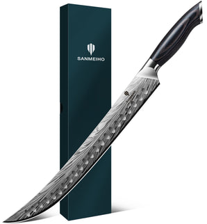 SANMEIHO Metzgermesser aus hochkohlenstoffhaltigem Pulvereisen, 30 cm Bruststückmesser zum Fleischschneiden, Schnitzen und Schneiden, mit ergonomischem Pakkaholzgriff, ultra scharfes Fleischzerlegemesser