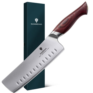 18 cm Nakiri-Messer, Japanischer 10Cr15MoV Hochkohlenstoff-Edelstahl Hackmesser, Professionelles scharfes multifunktionales asiatisches Gemüsemesser mit ergonomischem Pakkaholzgriff