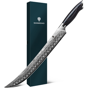 SANMEIHO Butcher Knife in High Carbon Powder Steel, 12 Inch Brisket Knife for Meat Cutting, Carving and Slicing Knives with Ergonomic Pakkawood Handle, Ultra Sharp Meat Breaking Knives