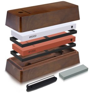 SANMEIHO Sharpening Stone Set with Storage Box, Whetstone 1000/5000 Grit, Knife Sharpener Kit Water Stone with Non-Slip Wood Base, Angle Guide & Flattening Stone for Kitchen Knives & Tools
